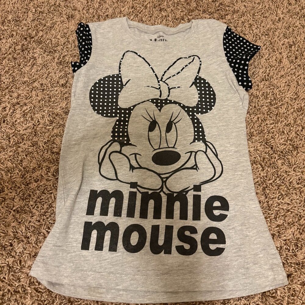 Disney Minnie Mouse Short Sleeve Top Large 10/12 Polka Dot Sleeves Cotton Blend
